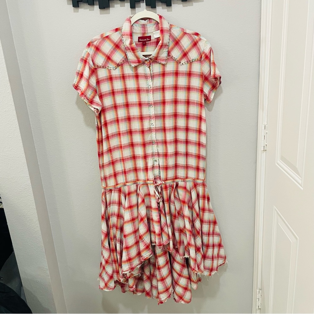 Panhandle Slim Red and Cream Plaid High-Low Dress